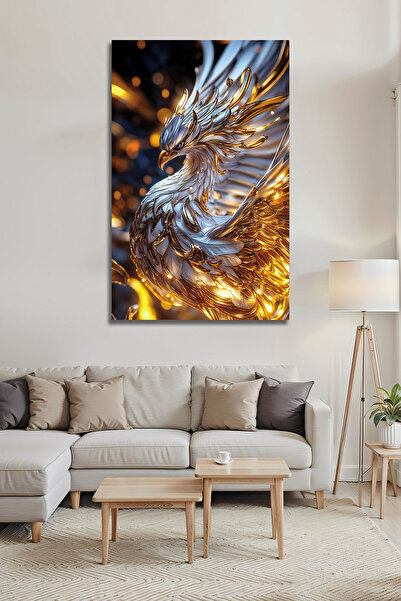 B&G DESIGN Zümrüdü Anka Kuşu Cam Tablo Altın Detaylı Modern Dekoratif Lüks Sa...