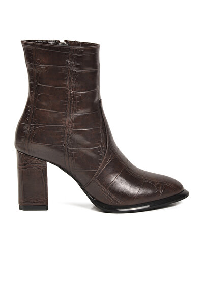 AYAKMOD Brown Fleece Zippered Women's Heeled Boots 878601 Z