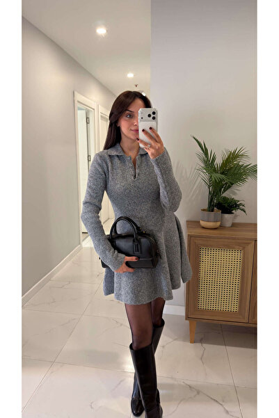 BİRCANÇİL Dlvin Voss Smoked Melange Polo Neck Knitwear Dress