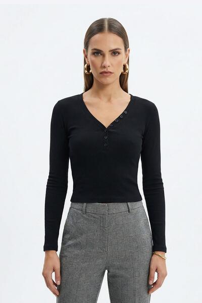 Rays 8299A V-Neck Buttoned Badi Black