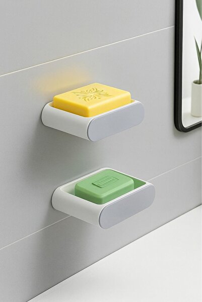 Evalins CleanSoap 2'li Yapışkanlı Sabunluk ve Sünger Rafı - Su Hazneli, Duvar...