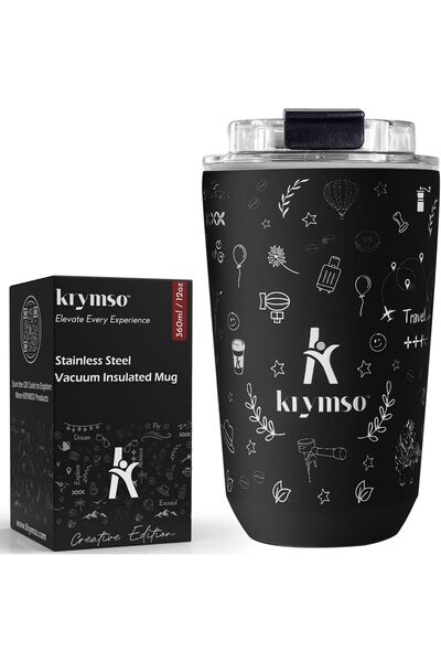 Krymso كوب قهوة للسفر مصنوع من الفولاذ المقاوم للصدأ سعة 360 مل، كوب حراري، غ...