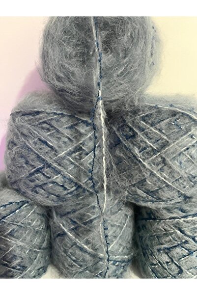 İPEK YÜN İPLİK DÜNYASI Moher Knitting Yarn (Dusty Blue) Boucle (Navy Blue) Mi...