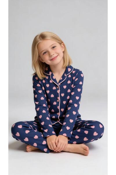 vitmo Κοριτσίστικο μακρυμάνικο σετ πιτζάμες από 100% βαμβάκι με κουμπιά με σχ...