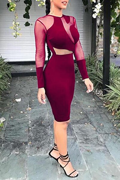 Fashionhaine.ro Rochie Elegantă Mulată cu Inserții Transparente și Decupaje M...