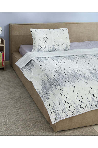 REDTAG لحاف رمادي مكون من قطعتين مطبوع هندسية (مقاس فردي)