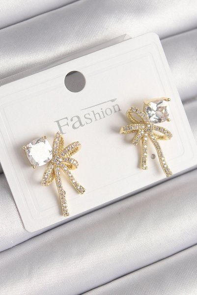 shopwave Brass Gold Rk Zircon Stone Ribbon Model Women's Earrings