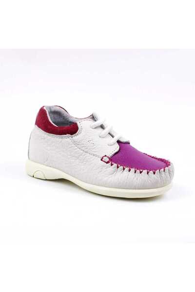 tino Lightweight children's shoes, made of natural leather 370-WHITE/FUCSIA