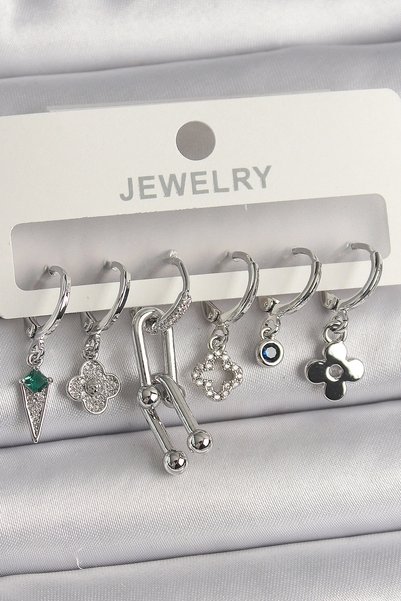 shopwave Brass Silver Rk Zircon Stone Multi-Shape Women's Earring Set
