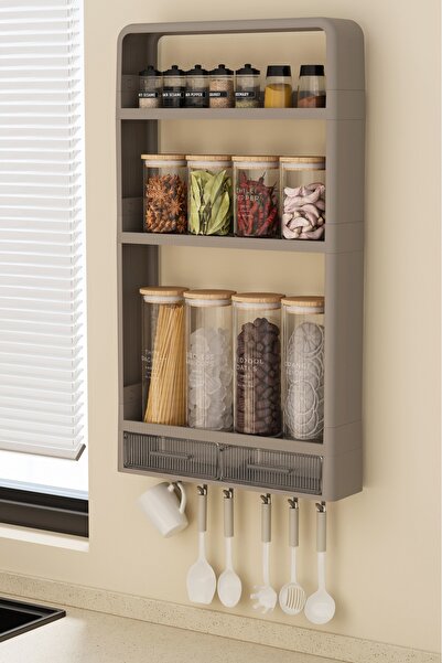 Evalins Terra Yapışkanlı Duvar Rafı, Mutfak ve Banyo için Organizer, Kanca ve...