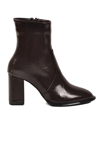 AYAKMOD Brown Wrinkled Fleece Zippered Women's Heeled Boots 878601 Z