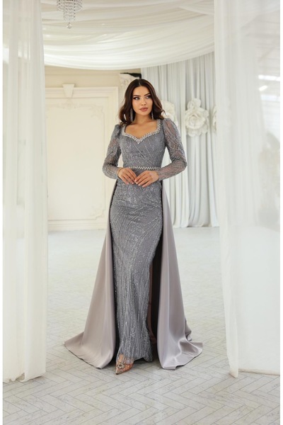 DADO BELLA Konik Taş ve Sim İşlemeli Arka Pelerinli Balık Kesim Kristal Taş D...