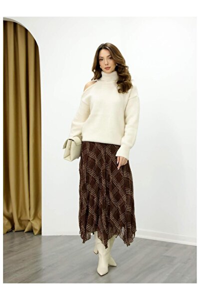 Coral 2210 Ekose Desenli Etek Kahve