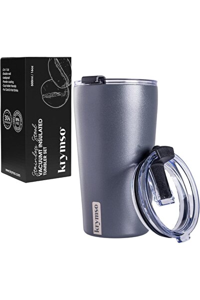 Krymso 500ml Travel Coffee Mug, Stainless Steel Tumbler with Straw, Thermos F...