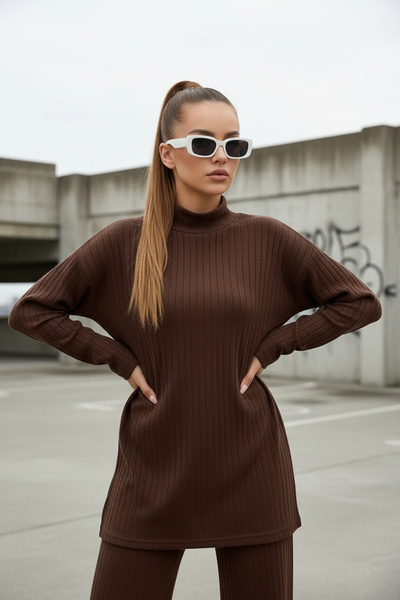 New Now Women's Loose Fit Half Turtleneck Tunic and Bottom Top Set with Elast...