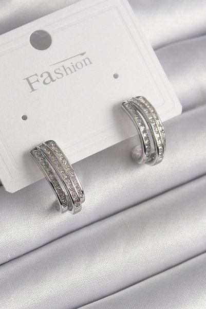shopwave Brass Silver Rk Zircon Stone Half Hoop Model Women's Earrings