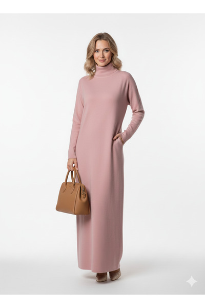 Cb Made In Italy İtalyan Finery - Balıkçı Yaka Maxi Boy Triko Elbise