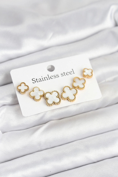 shopwave طقم أقراط من الفولاذ 316L بلون ذهبي وأبيض بثلاثة أحجام