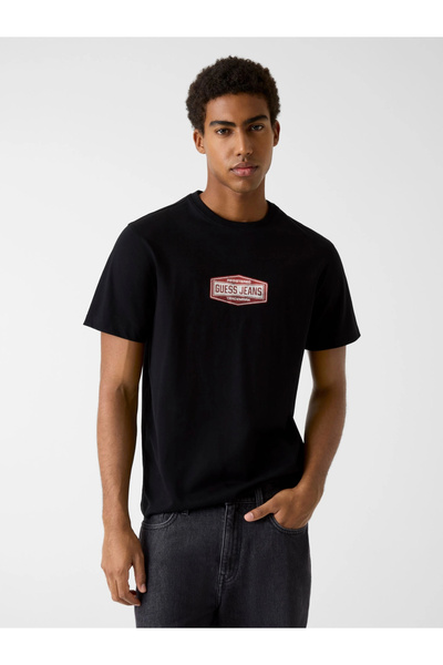 Guess Gj Normal Cut Licensed Brand Logo Men's Black T-Shirt M6Ri41K8Fq4-Jblk