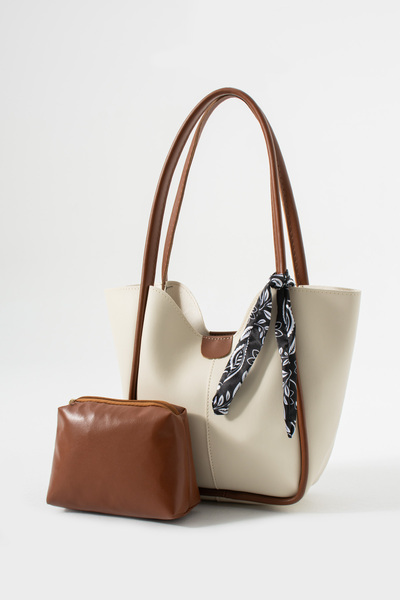 Judour Bags Soft Leather Shoulder Bag with Scarf Detail