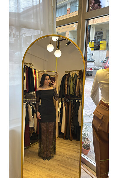 miabutik19 Siyah uzun dantelli straplez elbise