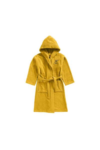BYFT Daffodil Kids Hooded Bathrobe | Monogrammed Letter 'E' | Soft Cotton Com...