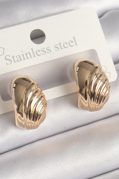 shopwave Brass Gold Rk Worked Detailed Half Hoop Model Women's Earrings