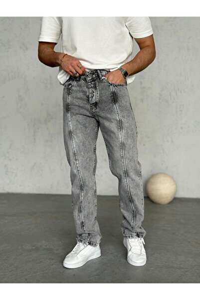 FO4RBS P29472 Tasarım Füme Yıkamalı Dikişli Baggy Pantolon
