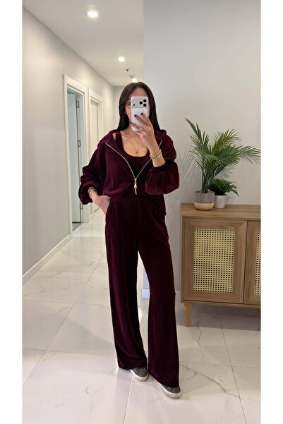 BİRCANÇİL Melodi Burgundy Triple Velvet Set