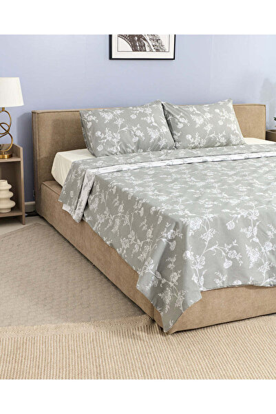 REDTAG White And Grey 4 Piece Printed Quilt Set (Double Size)
