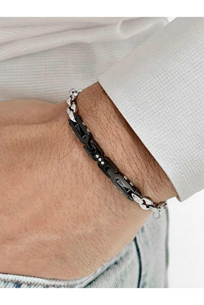 FERRO سوار رجالي من الفولاذ الفضي والأسود FRJ10105A-J مع ضمان لمدة عامين لا ي...