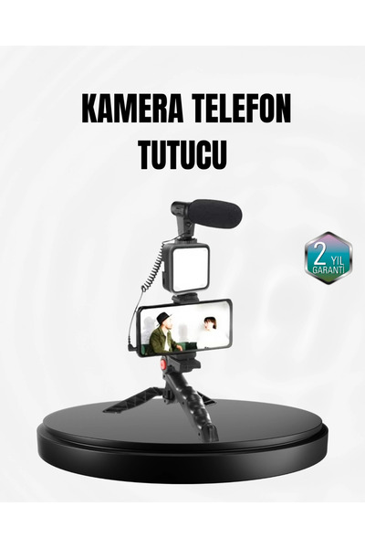 shopwave Profesyonel Vlog Çekim Kiti LED Işıklı Tripod Mikrofonlu Telefon Seti