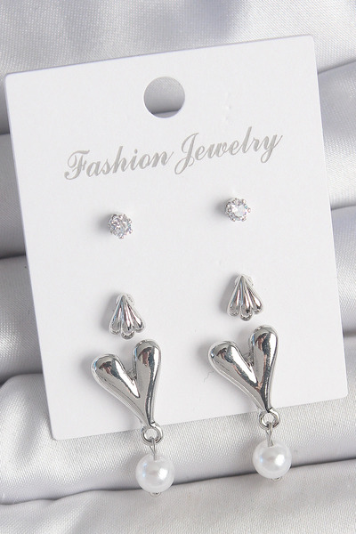 shopwave Brass Silver Rk Zircon Stone Dangle Model 3 Pairs Women's Earring Set