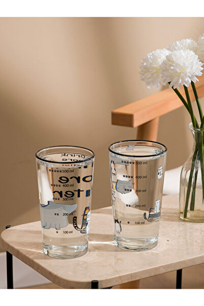 LC Waikiki Lcw Home Ma Bella Black Printed Glass Water Cup Set of 2 570 ml