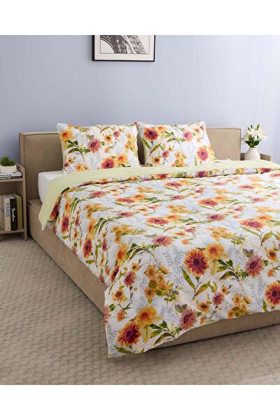 REDTAG Brown 3 Piece Floral Printed Duvet Cover (Double Size)
