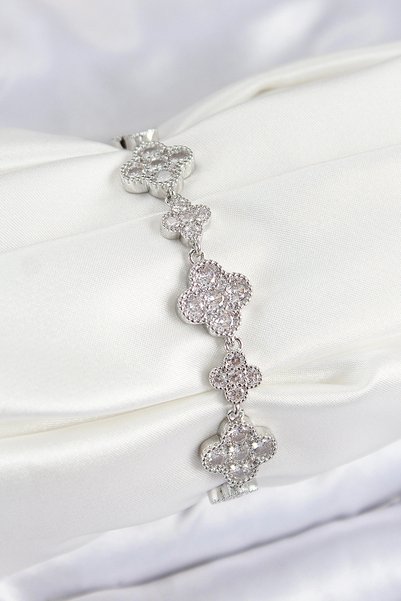 shopwave Brass Zircon Stone Clover Model Silver Rk Vip Series Women's Bracelet