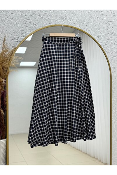 BENAHOLL Ekin Plaid Pattern Tied Skirt-Bn4582 Navy Blue-Stone