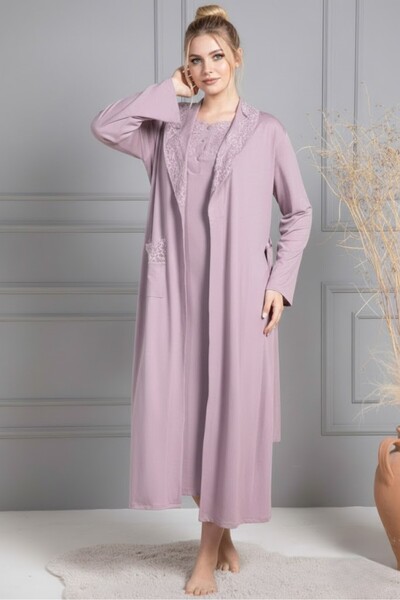 Lohussa Women's Dusty Rose Lace Detailed Full Length Long Sleeve Plus Size Ma...