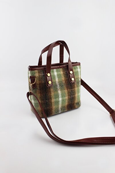 İLKYAZ Γυναικεία τσάντα ώμου μικρού μεγέθους με καρό σχέδιο χακί υφασμάτινο μ...