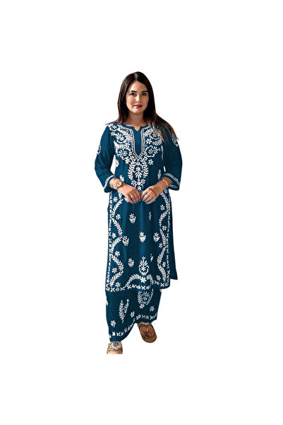 MYSMAR Blue Rayon Salwar Kameez Set - HRT3711 | Blue