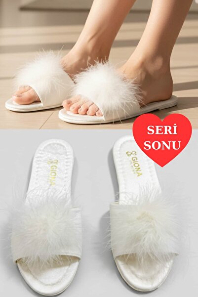 Dantelux Papuci de mireasă cu pene ecru (Sfârșitul seriei - Produs oportunitar)