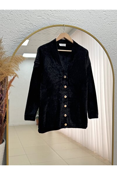 MİHRA STORE Gianora Metal Buttoned Bearded Cardigan-Zi̇5252 Black