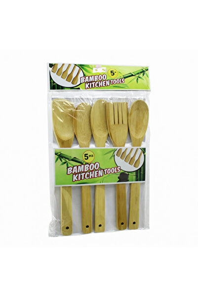 ÇİLLOR İBİCO BAMBOO(5PCS)AHŞAP/BAMBU MUTFAK SETİ (SPATULA=YAN/DÜZ/DELİKLİ/2 S...