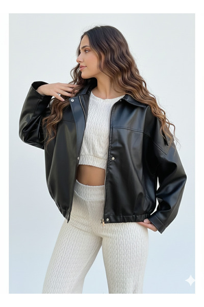 ribana Women's Oversized shirt collar zippered lined waist belt detailed doub...