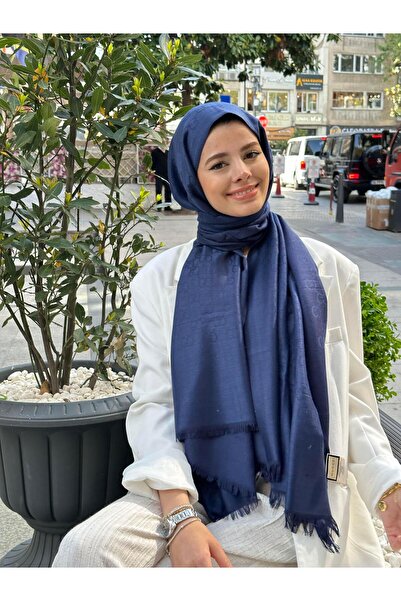 diorel G Desen Yün İpek Şal Lacivert