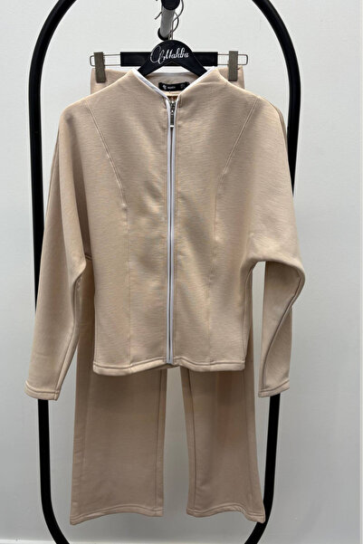 Maldia Shop Modal Fleece-Lined Jacket Pants Beige Set