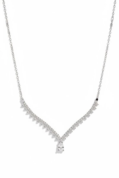 Hakan Güler Kuyumculuk 14 Ayar Beyaz Altın Damla Taşlı Su Yolu Zincir Kolye