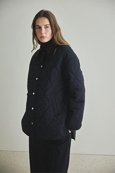 BE BLUE Black Velvet Collar Quilted Coat