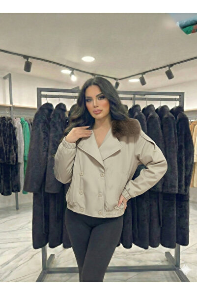 ribana Women's Fur Collar Detailed Lined Double Pocket Shoulder Belted Waist ...