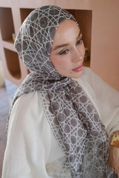 diorel Çizgili Yün İpek Organze Şal Gri